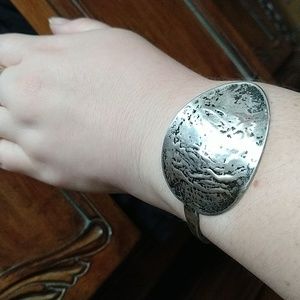 Sterling silver spoon Danish cuff bracelet 925 rustic brutalist
